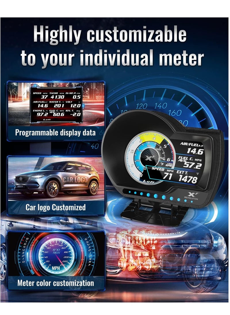 Lufi-Xf Multifunctional Obd2 Gauge, Heads Up Display Scanning Tool Combination Meter