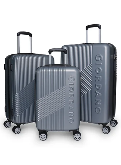 GIORDANO GIORDANO Logo Series Upgraded Luggage Set Silver, 3 Piece ABS Hard Shell Lightweight Durable 4 Double Wheels Suitcase Trolley Bag With Secure 3 Digits Number Lock. (20/24/28 INCH )