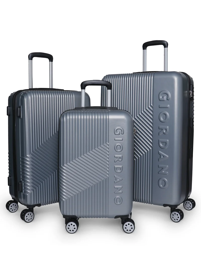 جيوردانو GIORDANO Logo Series Upgraded Luggage Set Silver, 3 Piece ABS Hard Shell Lightweight Durable 4 Double Wheels Suitcase Trolley Bag With Secure 3 Digits Number Lock. (20/24/28 INCH )