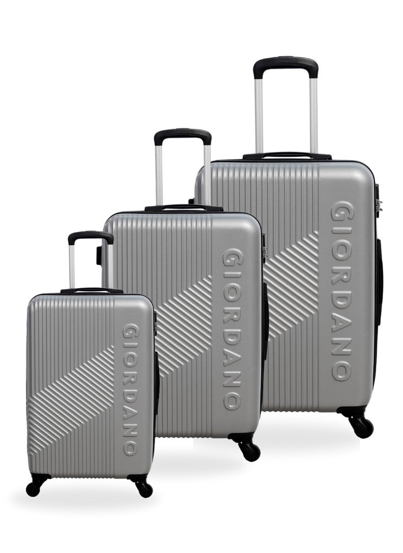 GIORDANO GIORDANO Logo Series Luggage Set Silver, 3 Piece ABS Hard Shell Lightweight Durable 4 Wheels Suitcase Trolley Bag With Secure 3 Digits Number Lock. (20/24/28 INCH ) 