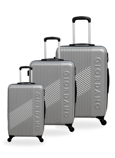 جيوردانو GIORDANO Logo Series Luggage Set Silver, 3 Piece ABS Hard Shell Lightweight Durable 4 Wheels Suitcase Trolley Bag With Secure 3 Digits Number Lock. (20/24/28 INCH )