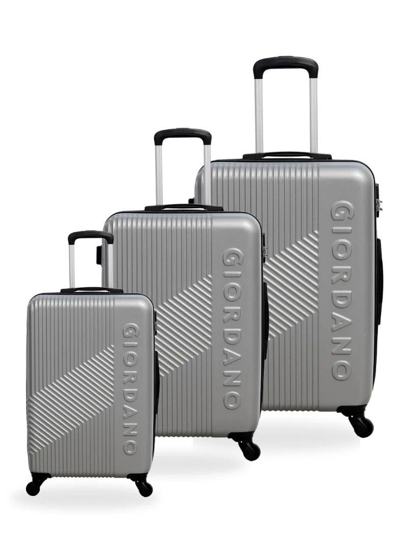 جيوردانو GIORDANO Logo Series Luggage Set Silver, 3 Piece ABS Hard Shell Lightweight Durable 4 Wheels Suitcase Trolley Bag With Secure 3 Digits Number Lock. (20/24/28 INCH )