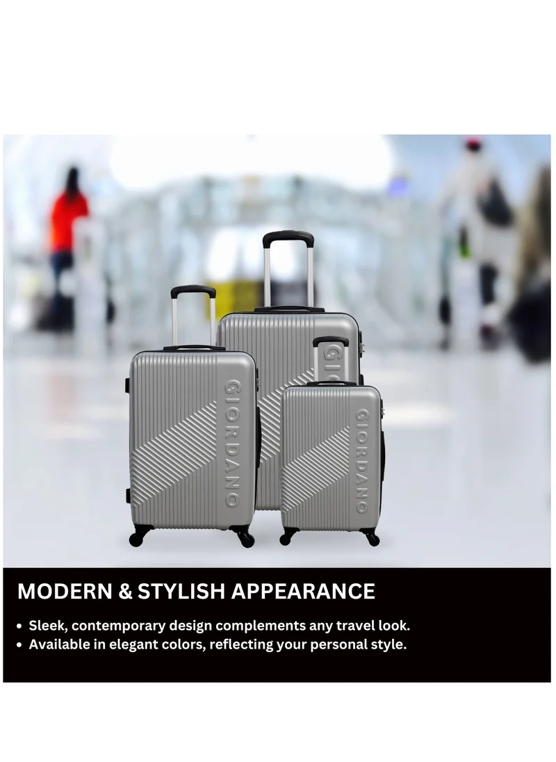 جيوردانو GIORDANO Logo Series Luggage Set Silver, 3 Piece ABS Hard Shell Lightweight Durable 4 Wheels Suitcase Trolley Bag With Secure 3 Digits Number Lock. (20/24/28 INCH )