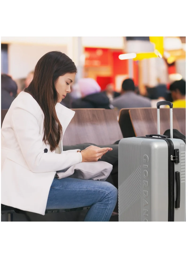 جيوردانو GIORDANO Logo Series Luggage Set Silver, 3 Piece ABS Hard Shell Lightweight Durable 4 Wheels Suitcase Trolley Bag With Secure 3 Digits Number Lock. (20/24/28 INCH )