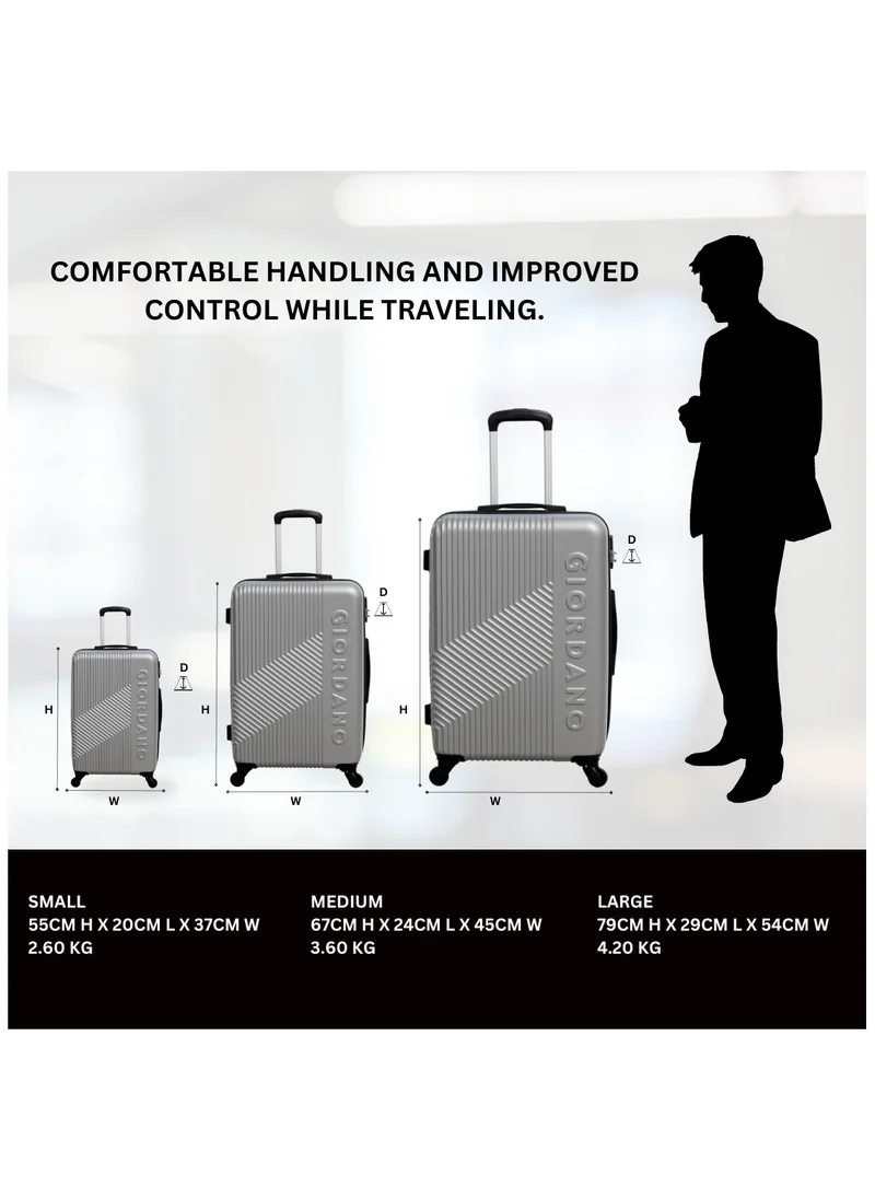 جيوردانو GIORDANO Logo Series Luggage Set Silver, 3 Piece ABS Hard Shell Lightweight Durable 4 Wheels Suitcase Trolley Bag With Secure 3 Digits Number Lock. (20/24/28 INCH )