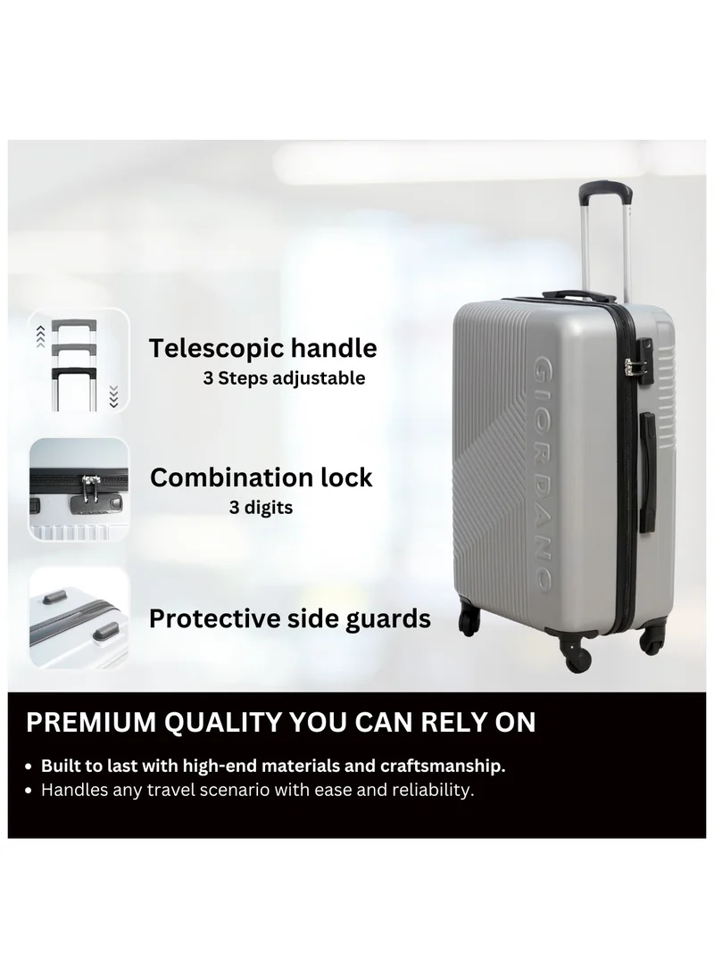 جيوردانو GIORDANO Logo Series Luggage Set Silver, 3 Piece ABS Hard Shell Lightweight Durable 4 Wheels Suitcase Trolley Bag With Secure 3 Digits Number Lock. (20/24/28 INCH )