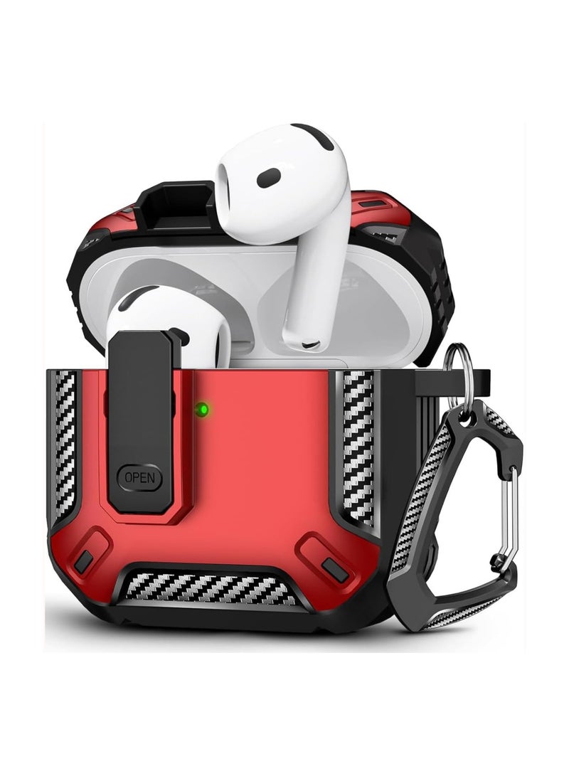 متوافق مع حافظة AirPods 4 مع قفل، حافظة واقية مقاومة للصدمات مع سلسلة مفاتيح، متوافقة مع Apple AirPods الجيل الرابع 2024 (أحمر @ أسود) - Image 1