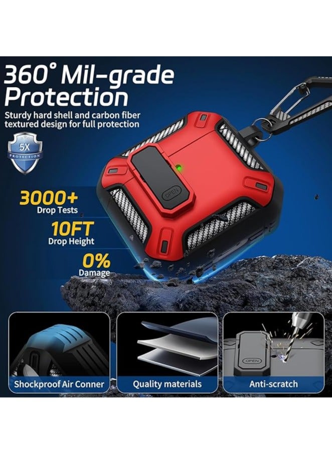 متوافق مع حافظة AirPods 4 مع قفل، حافظة واقية مقاومة للصدمات مع سلسلة مفاتيح، متوافقة مع Apple AirPods الجيل الرابع 2024 (أحمر @ أسود) - Image 3