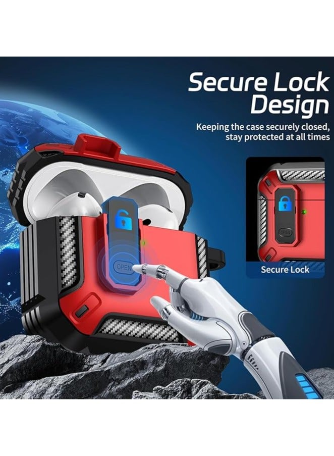 متوافق مع حافظة AirPods 4 مع قفل، حافظة واقية مقاومة للصدمات مع سلسلة مفاتيح، متوافقة مع Apple AirPods الجيل الرابع 2024 (أحمر @ أسود) - Image 4