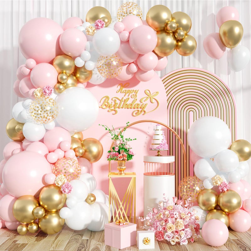 Pink and White Balloon Arch Kit 121PCS Pink and Gold Balloon Garland Pastal Pink White Gold Confetti Balloons for Girls Birthday Baby Shower Wedding Bridal Shower Party Decorations