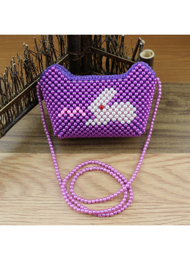 Yuanbao Pearl Bag Handmade Shoulder Crossbody Bag With Zipper Fashion Children's Bag Folk Crafts Wholesale-Color:88005-6 Animal Ingot Pearl Bag (long Belt)-purple  - Image 1