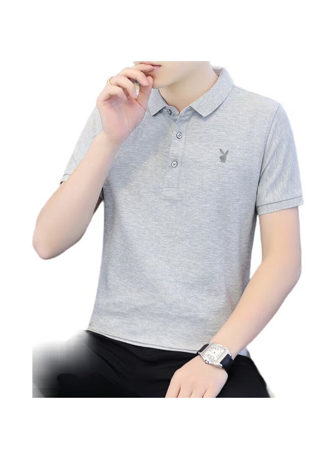 PLAYBOY Men'S Short Sleeve T-Shirt Summer Men'S Polo Undershirt Business Casual Top Men'S Clothing Gray 2Xl - Image 2