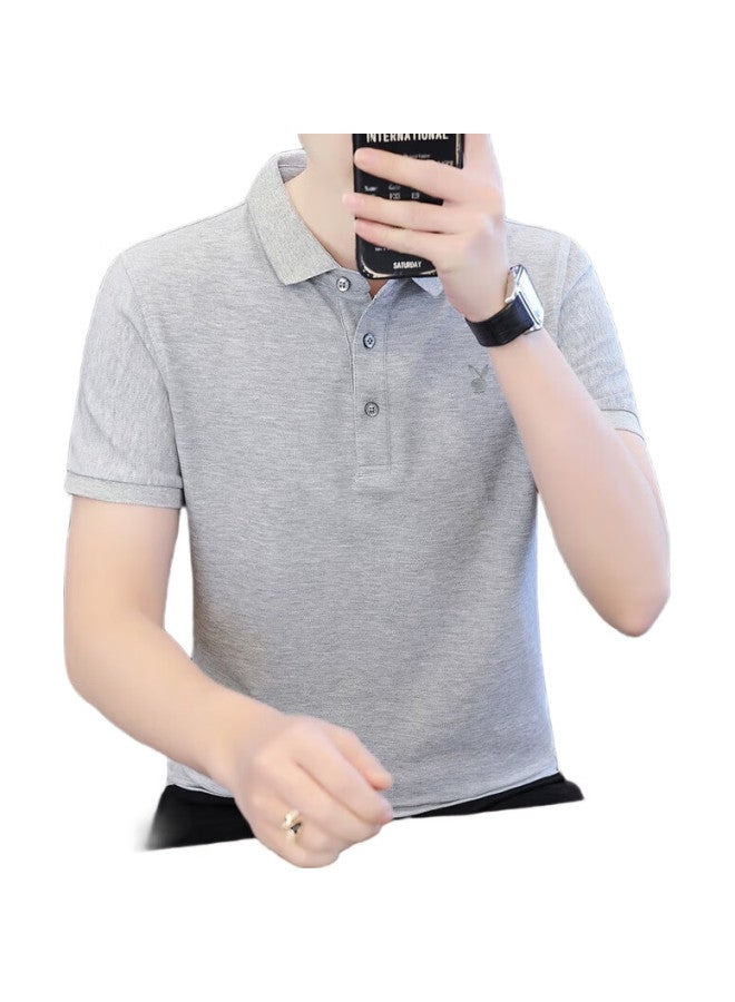 PLAYBOY Men'S Short Sleeve T-Shirt Summer Men'S Polo Undershirt Business Casual Top Men'S Clothing Gray 2Xl - Image 1