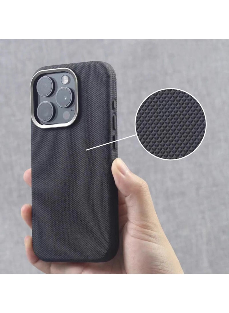 ICARLUS Luxury Metal Lens Frame Case for iPhone 15 Pro Max Magsafe Wireless Charger Magnetic Shockproof Cover Black  - Image 1