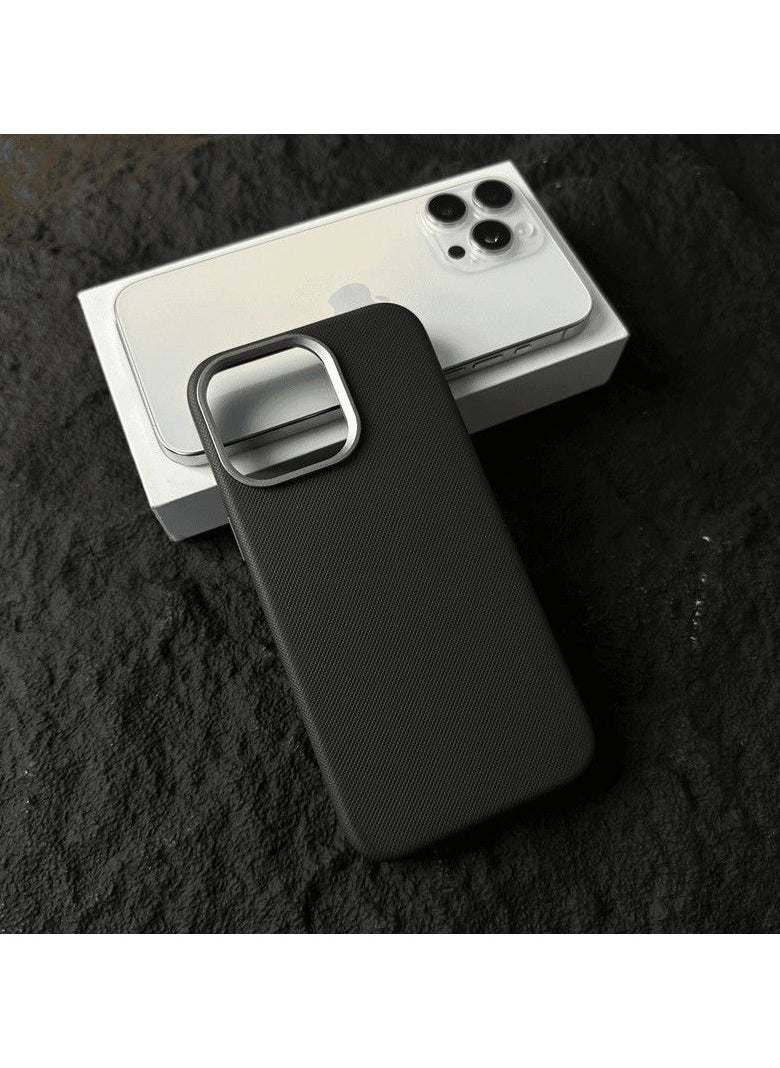 ICARLUS - Luxury Metal Lens Frame Case for iPhone 15 Pro Max Magsafe Wireless Charger Magnetic Shockproof Cover Black - Image 1