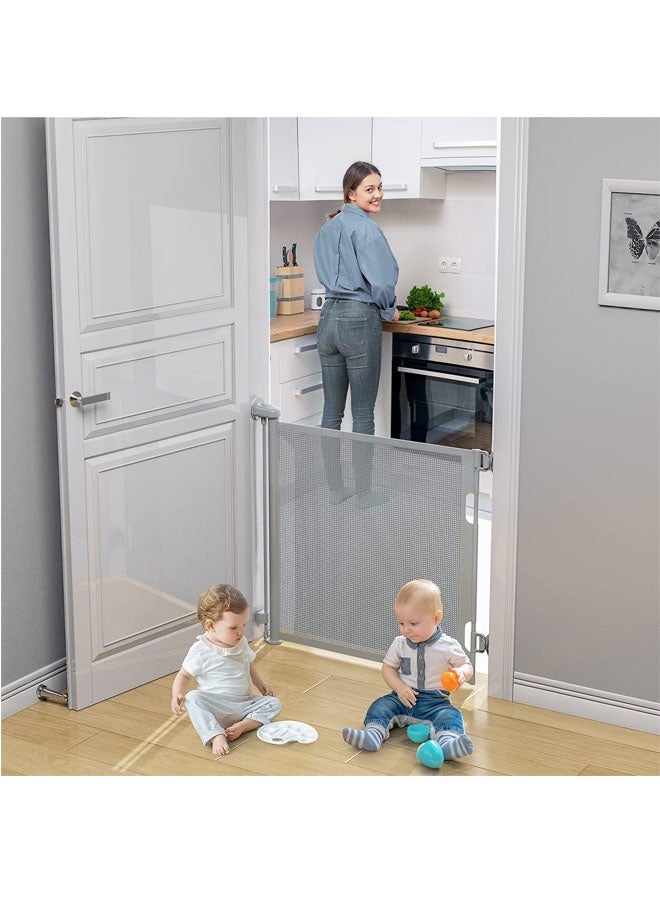 Retractable Baby Gate, Baby Gate for Smooth Wall No Drilling, Adjustable Width and Height, Pet Gate for Doorway, Staircase, Indoor, Outdoor (Grey 71 x 34) - Image 5