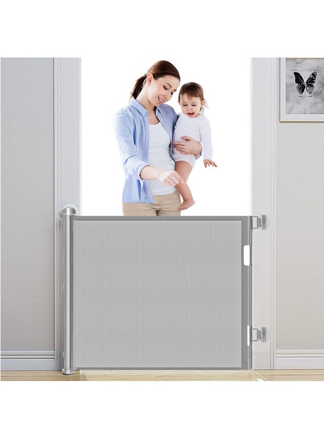 Retractable Baby Gate, Baby Gate for Smooth Wall No Drilling, Adjustable Width and Height, Pet Gate for Doorway, Staircase, Indoor, Outdoor (Grey 71 x 34) - Image 1