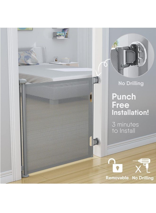 Retractable Baby Gate, Baby Gate for Smooth Wall No Drilling, Adjustable Width and Height, Pet Gate for Doorway, Staircase, Indoor, Outdoor (Grey 71 x 34) - Image 3