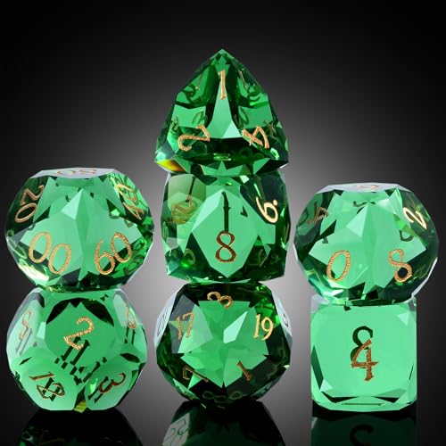 DNDND 7Piece Glass Dungeons and Dragons Dice Multifaceted Green RPG Dice Set for DND Tabletop Gaming Collectors Premium Gift Box Durable Design Green - Image 1