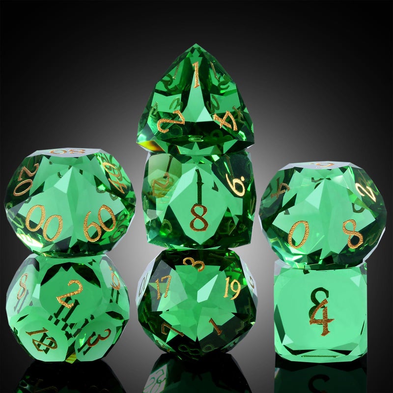 DNDND 7Piece Glass Dungeons and Dragons Dice Multifaceted Green RPG Dice Set for DND Tabletop Gaming Collectors Premium Gift Box Durable Design Green - Image 3