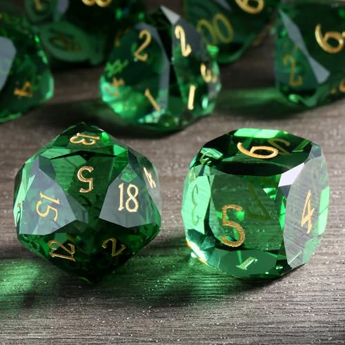 DNDND 7Piece Glass Dungeons and Dragons Dice Multifaceted Green RPG Dice Set for DND Tabletop Gaming Collectors Premium Gift Box Durable Design Green - Image 5