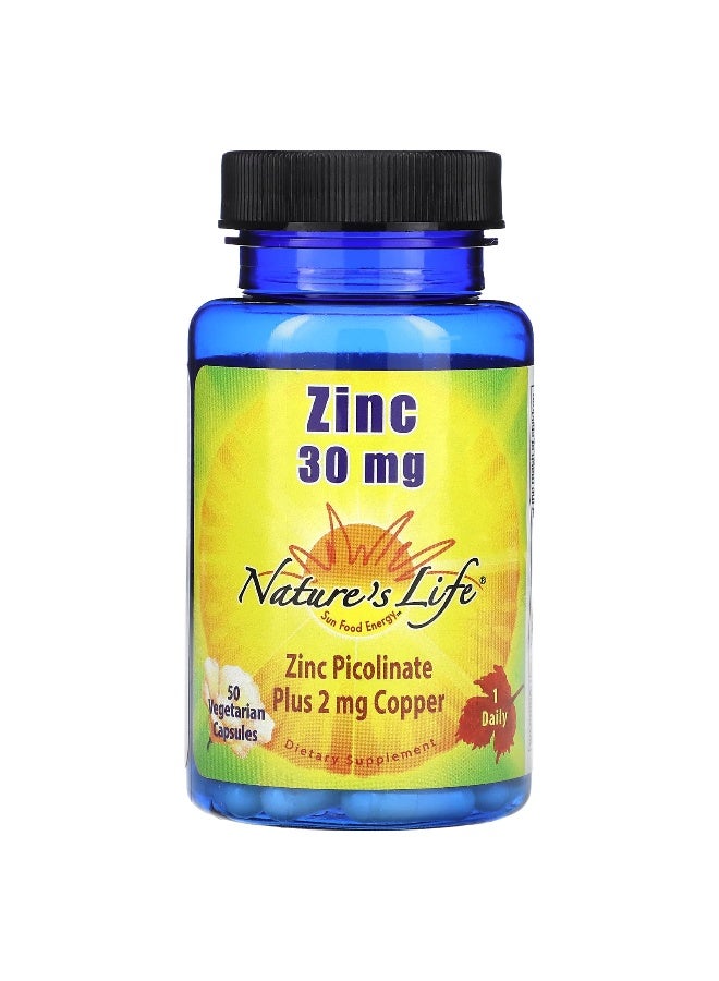 Nature's Life Nature's Life, Zinc, 30 mg, 50 Vegetarian Capsules  - Image 1