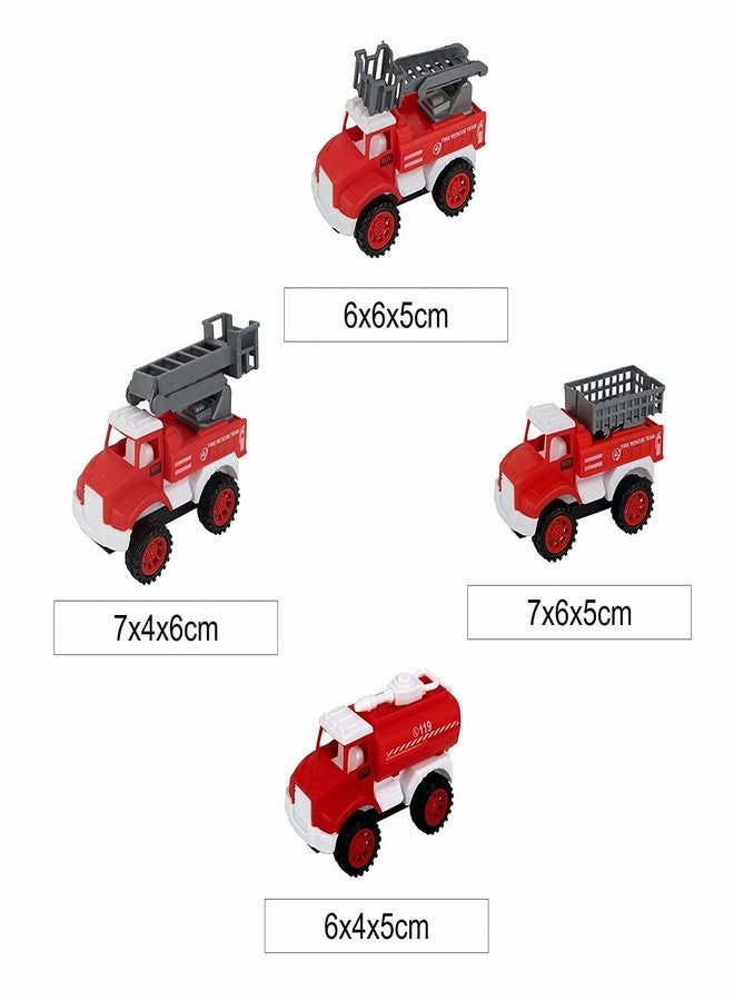 IndusBay® Pack of 4, Mini Friction Powered Fire Resuce Truck, Water Tanker, Fire Engine Rescue Truck, Slider Truck Toys, Red - Image 4