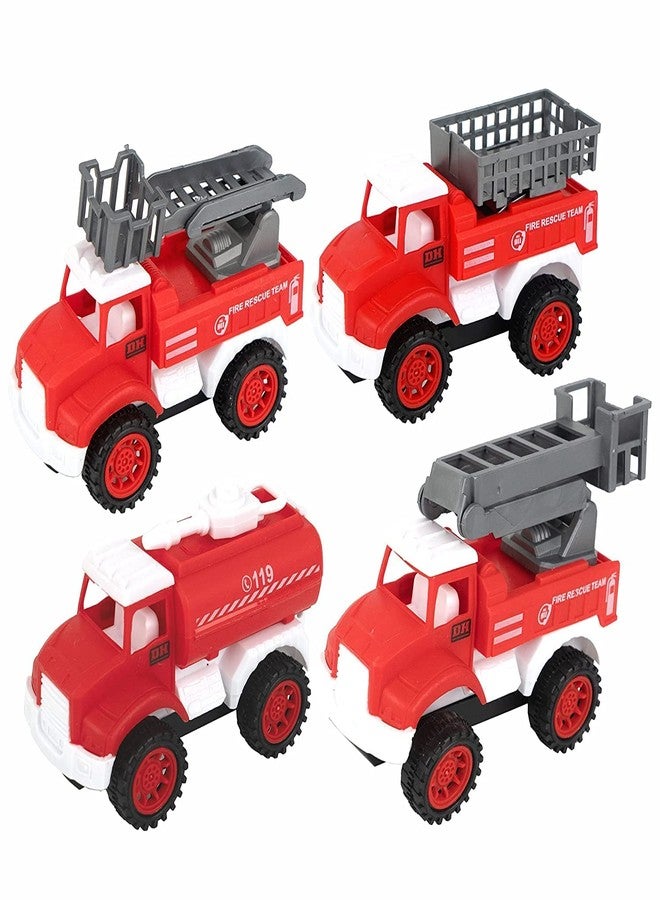 IndusBay® Pack of 4, Mini Friction Powered Fire Resuce Truck, Water Tanker, Fire Engine Rescue Truck, Slider Truck Toys, Red - Image 1