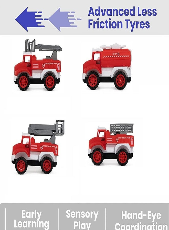 IndusBay® Pack of 4, Mini Friction Powered Fire Resuce Truck, Water Tanker, Fire Engine Rescue Truck, Slider Truck Toys, Red - Image 2