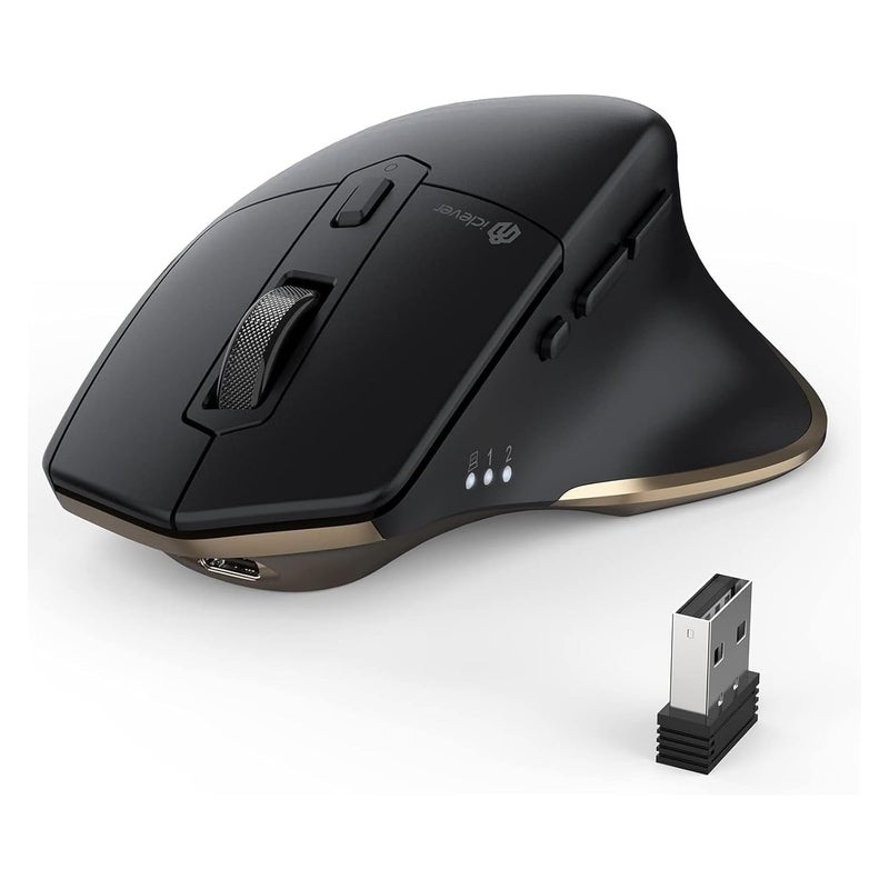 iClever Bluetooth Mouse MD172, Wireless Dual Mode(Bluetooth+USB), Multi-Devices Ergonomic with 5 Adjustable DPI and 7 Buttons, Rechargeable Silent Mice for Laptop/iPad/MacBook/Tablet/PC - Image 1
