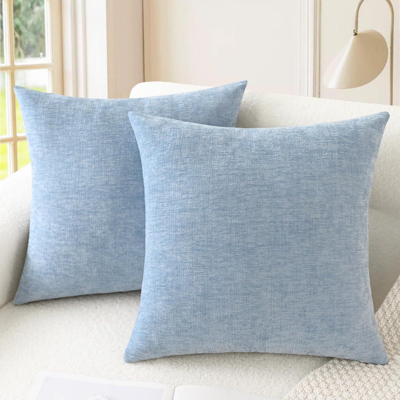 CaliTime Throw Pillow Covers Decorative 20 X 20 Inches Pack of 2 Cozy Chenille Cushion Cases for Couch Sofa Bed Living Room Home Baby Blue