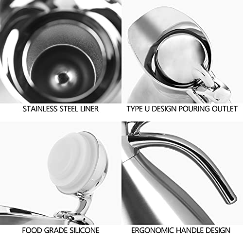 Teqooza 34 oz Food-grade Stainless Steel Thermal Carafe, Double Walled Vacuum Insulated Storage Pot with Press Button Top, 12+ Hrs Heat&Cold Retention for Coffee,Tea,Beverage, Silver (1.0L) - Image 3