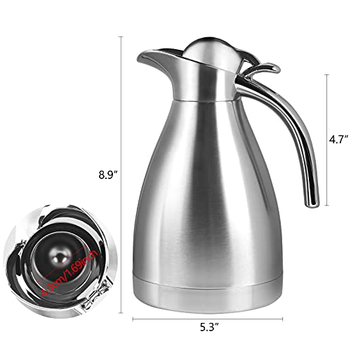 Teqooza 34 oz Food-grade Stainless Steel Thermal Carafe, Double Walled Vacuum Insulated Storage Pot with Press Button Top, 12+ Hrs Heat&Cold Retention for Coffee,Tea,Beverage, Silver (1.0L) - Image 2