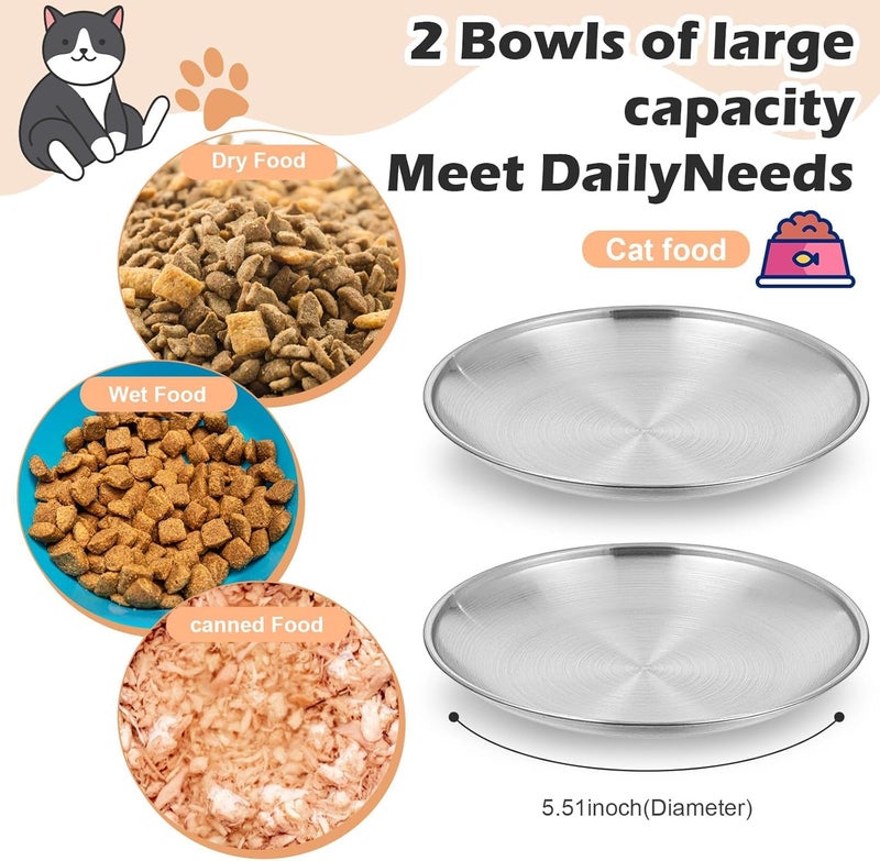 KASTWAVE Global upgraded practical design Stainless Steel Cat Food Bowls, 2 Pcs Whisker Friendly Wide Shallow Dish 17cm, Prevents Whisker Fatigue for Indoor Cats, Unbreakable for Wet and Dry Food, Ideal for Eid Gift Fine detail - Image 2