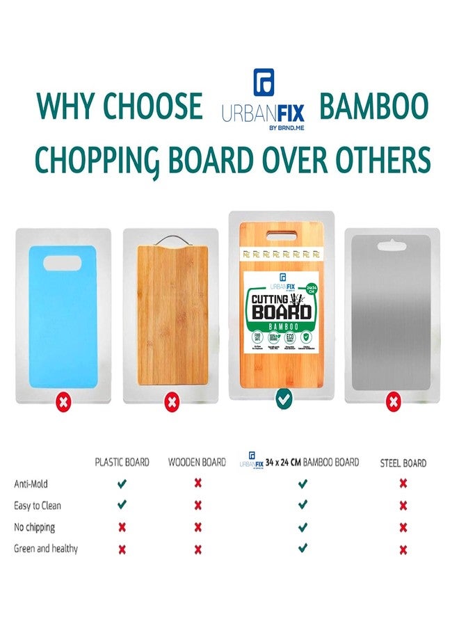 URBANFIX لوح تقطيع كبير من خشب البامبو الطبيعي من UrbanFix للخضراوات والفواكه والجبن، خالٍ من مادة BPA، صديق للبيئة، مضاد للميكروبات، متين وسهل التنظيف (34 × 24 سم). - Image 5