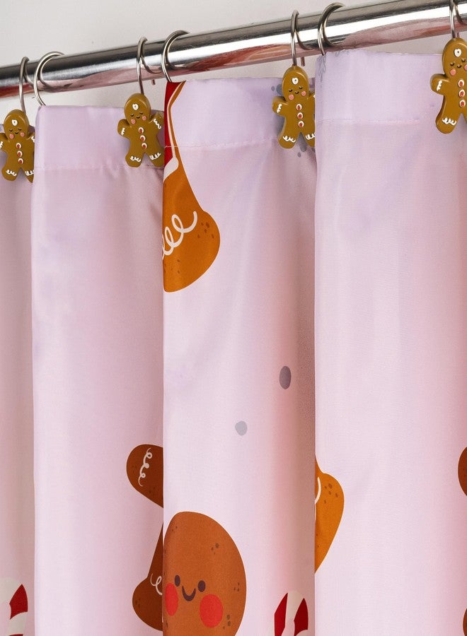 Sunlit Christmas Shower Curtain, Pink Holiday Gingerbread Men with Candy Canes and Snowflakes Cute Xmas Cookie Pattern, Festive Bathroom Fabric Shower Curtain, Home Decor Tapestry, 72" x 72" - Image 5