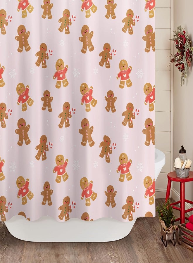Sunlit Christmas Shower Curtain, Pink Holiday Gingerbread Men with Candy Canes and Snowflakes Cute Xmas Cookie Pattern, Festive Bathroom Fabric Shower Curtain, Home Decor Tapestry, 72" x 72" - Image 3
