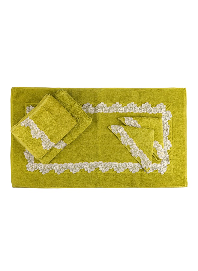 Notte Bianca Light Green 5 Pc Towel Set With Italian  Lace 1Mat 70X50 For The Floor +2 Face 30X30+1 Hand 40X80+1 Bath 60X130 Soft  Excellentabsorbing  Made In Italy Its Good As A Gift As Well - Image 1