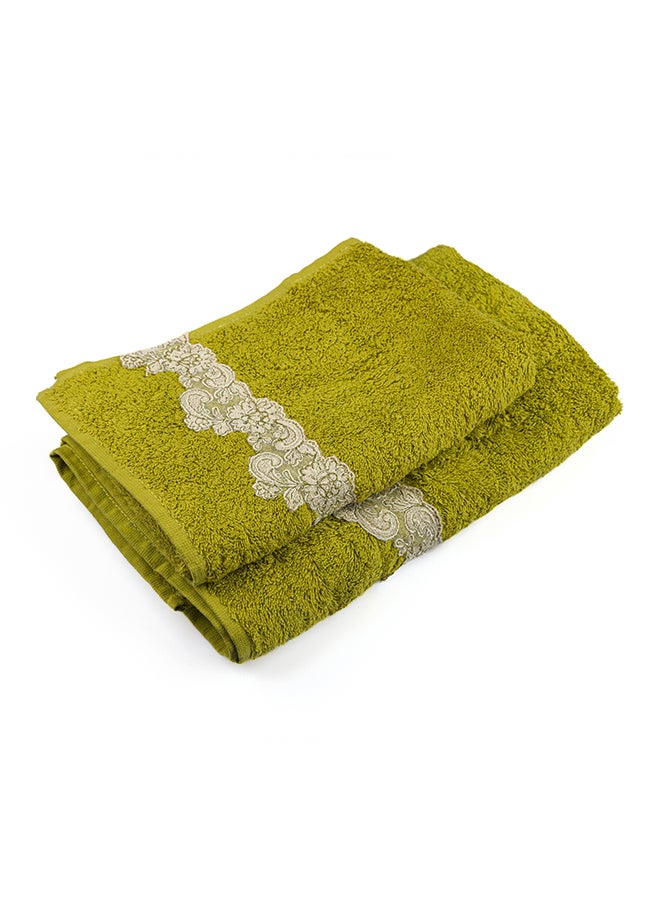 Notte Bianca Light Green 5 Pc Towel Set With Italian  Lace 1Mat 70X50 For The Floor +2 Face 30X30+1 Hand 40X80+1 Bath 60X130 Soft  Excellentabsorbing  Made In Italy Its Good As A Gift As Well - Image 2