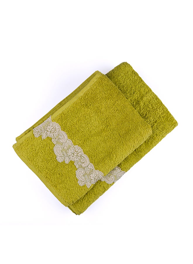 Notte Bianca Light Green 5 Pc Towel Set With Italian  Lace 1Mat 70X50 For The Floor +2 Face 30X30+1 Hand 40X80+1 Bath 60X130 Soft  Excellentabsorbing  Made In Italy Its Good As A Gift As Well - Image 3