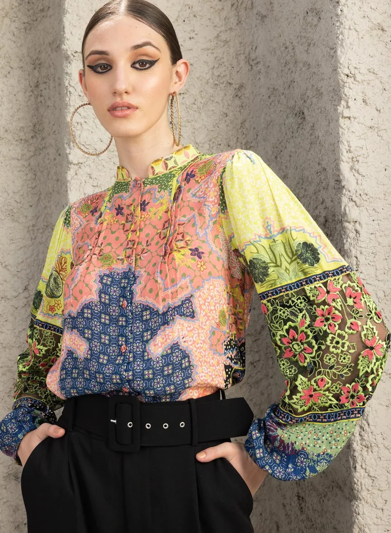 بهاني بواسطة جيوتي LIME GREEN AND SALMON PINK TOP