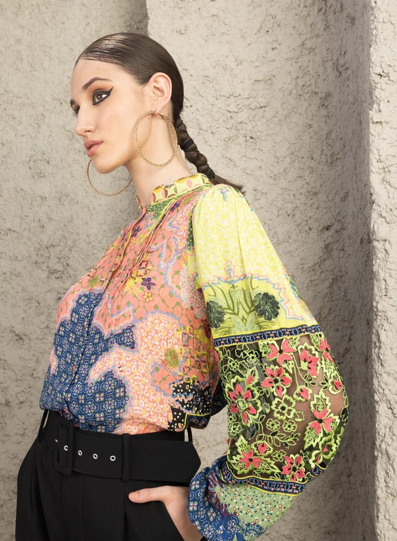 Bhanuni By Jyoti  LIME GREEN AND SALMON PINK TOP for Women | Best Price UAE