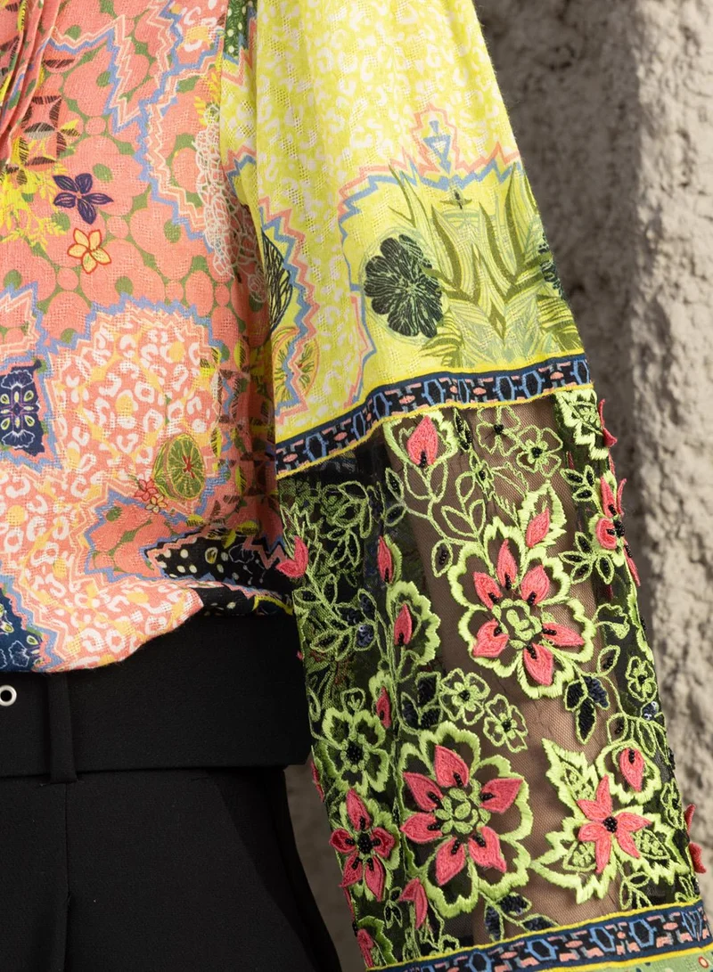 Bhanuni By Jyoti  LIME GREEN AND SALMON PINK TOP for Women | Best Price UAE
