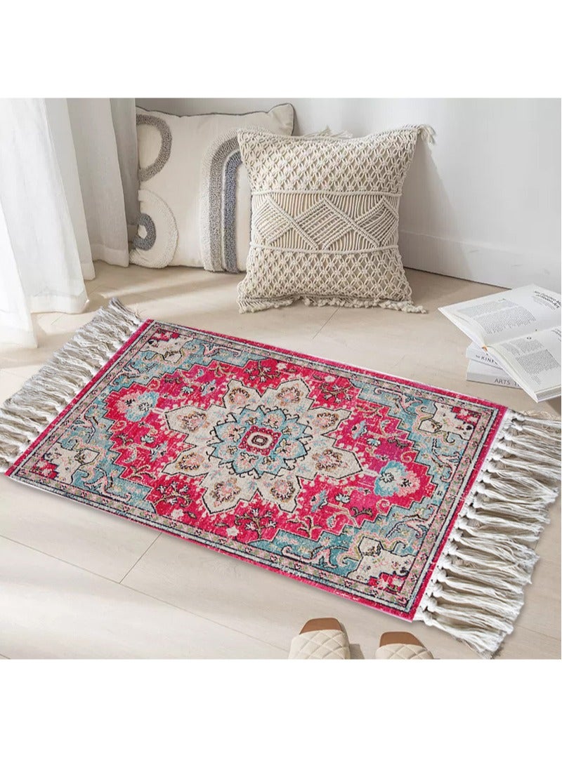 Nordic Cotton Door Mat Multicolour Anti Slip Cotton Rectangular Floor Mats 50 x 80cm  - Image 1