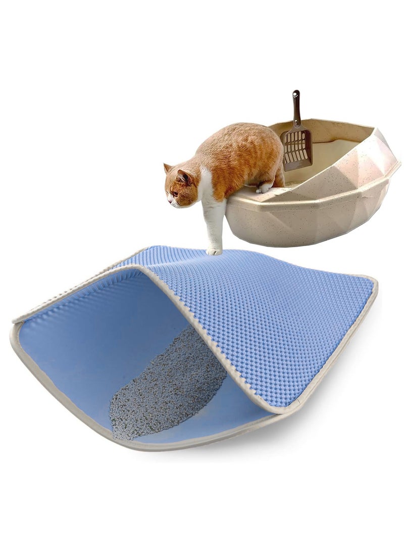 MileMelo Double Layer Design Waterproof Washable  Cat Litter Mat,Litter Trapping Mat for Cat Sand Litter Box Honeycomb Pet Bed Blue 30*45cm  - Image 1