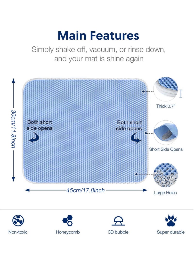 MileMelo Double Layer Design Waterproof Washable  Cat Litter Mat,Litter Trapping Mat for Cat Sand Litter Box Honeycomb Pet Bed Blue 30*45cm  - Image 2