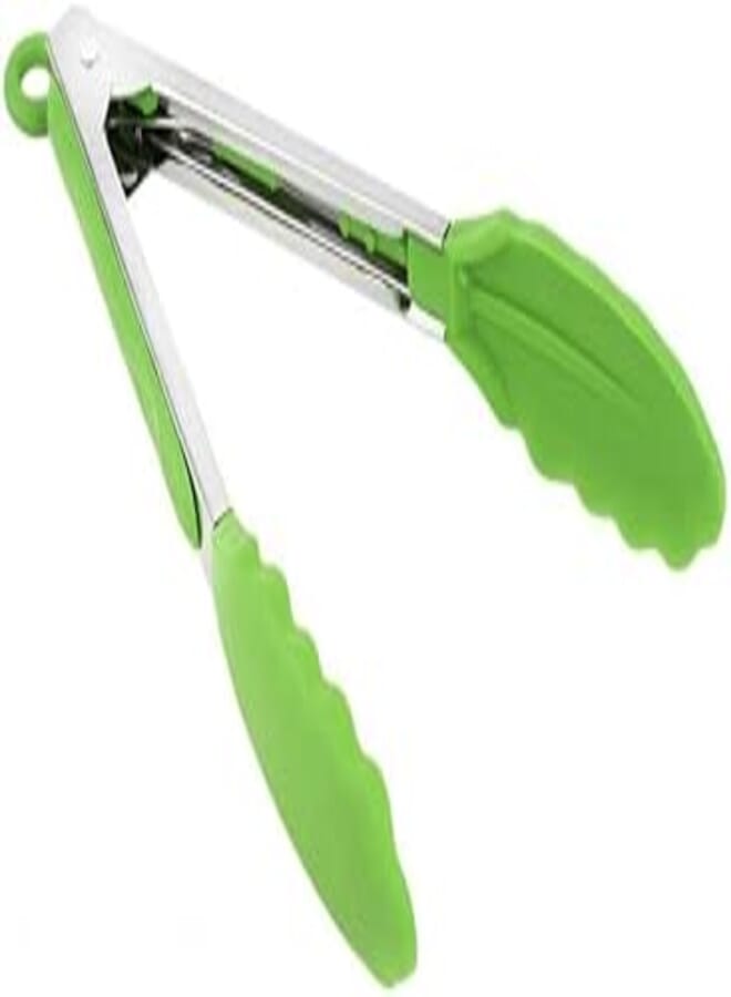 OR Silicone Stainless Steel Handle Cooking Salad Serving Bbq Tool Tongs Kitchen Utensil (Green) 