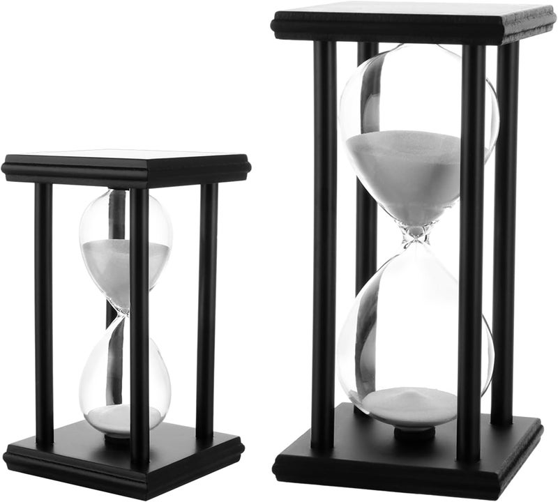 MIVIDE Hourglass Set, Decorative Hourglass 30 60 Minutes, Large Hourglass Timer, Wooden Frame, Hourglass Set for Children, Gifts, Kitchen, Office, Home Decor, Game Timing - Image 1