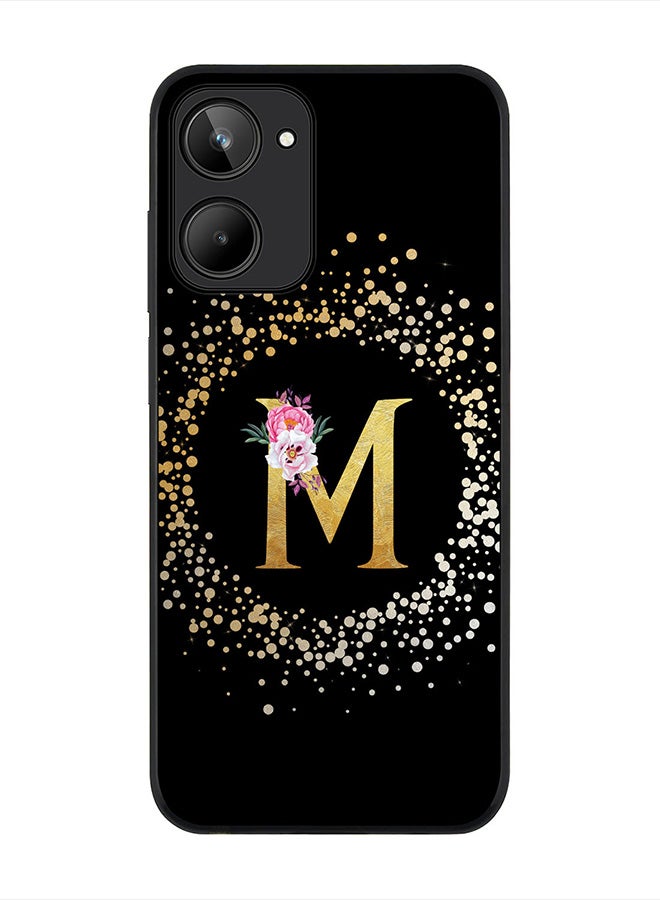 Stylizedd Cover for Realme 10 4G Case , Rugged Black Slim fit Thin Protective Phone Cases -  Custom Monogram Initial Letter Floral Pattern Alphabet - M (Black) - Image 1