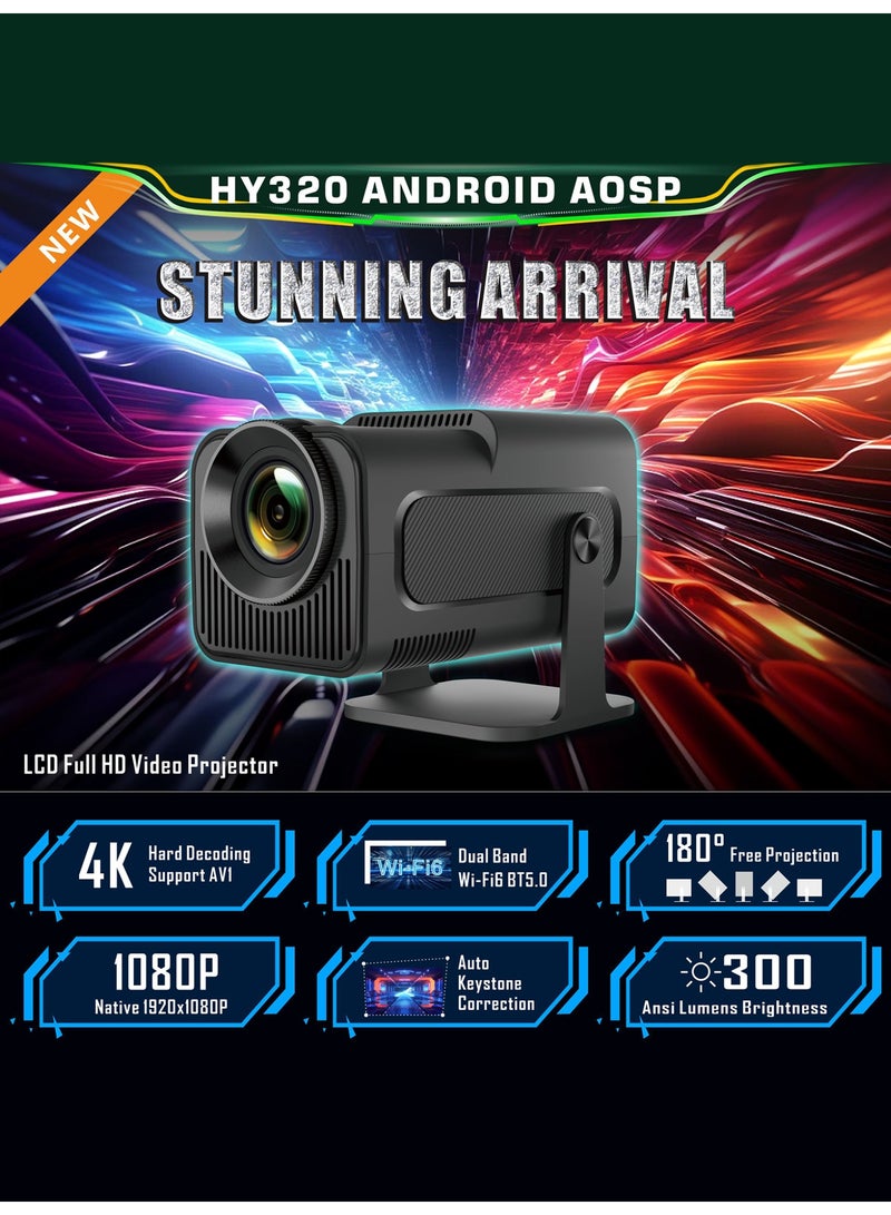 BESTIS Projector 4K 1080P with 300 ANSI Lumens, Auto Keystone & Focus, 180° Rotation, WiFi 6/BT5.0, Android 11, Low Noise ≤25dB, Wireless iOS/Android Mirroring  - Image 1